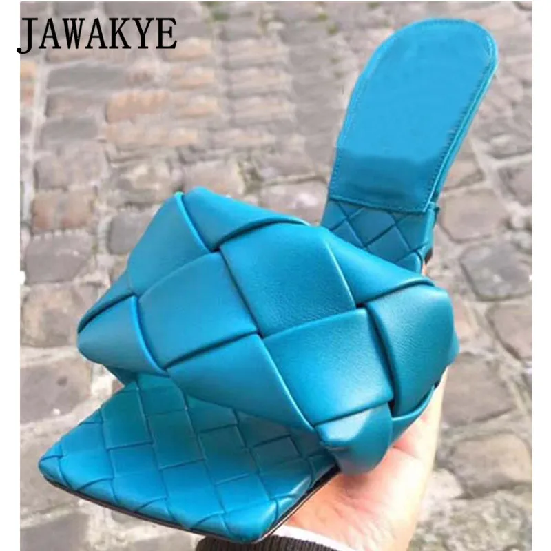

New Cross woven Square toe thin High heels Slippers Women Nude Braided Designer Sandals Summer Party Shoes Woman zapatos mujer