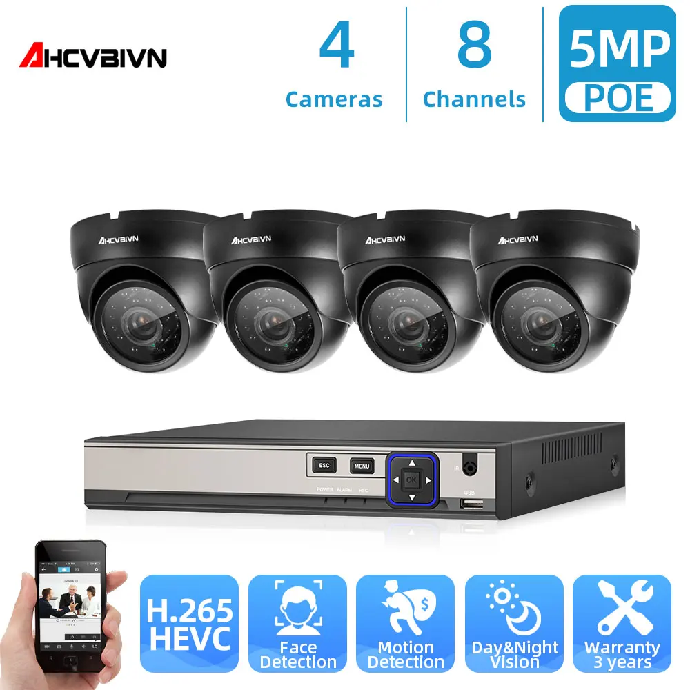 

4PCS Dome IP Camera H.265 8CH 5MP Security IP Camera POE NVR CCTV System Outdoor Night Vision Video Surveillance securit Kit