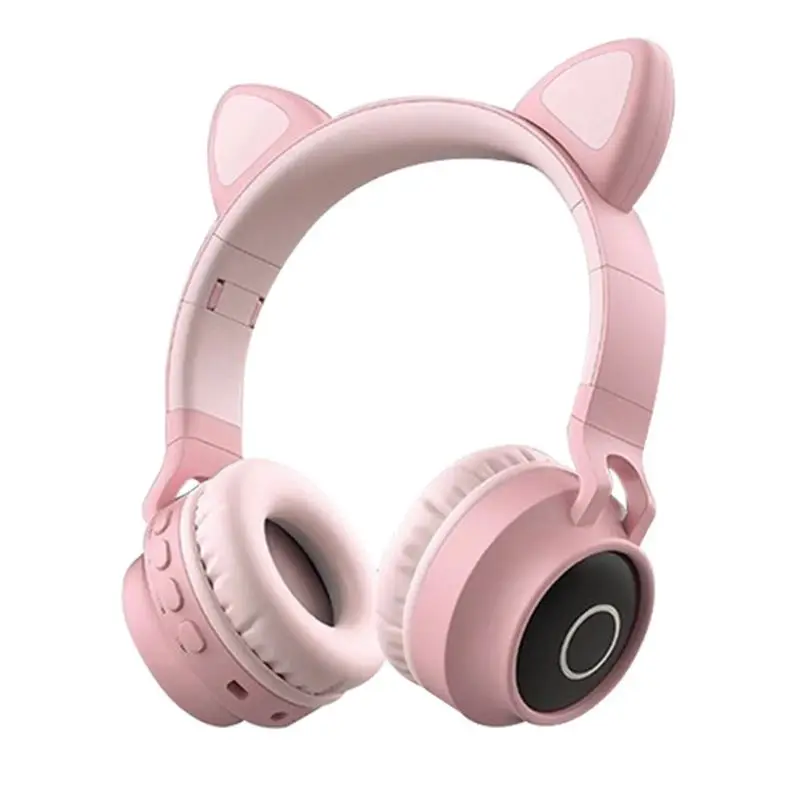 Foldable Cat Ear Headset LED Lights Wireless BT Music Headphones for Kids Girls sky blue purple pink gray green