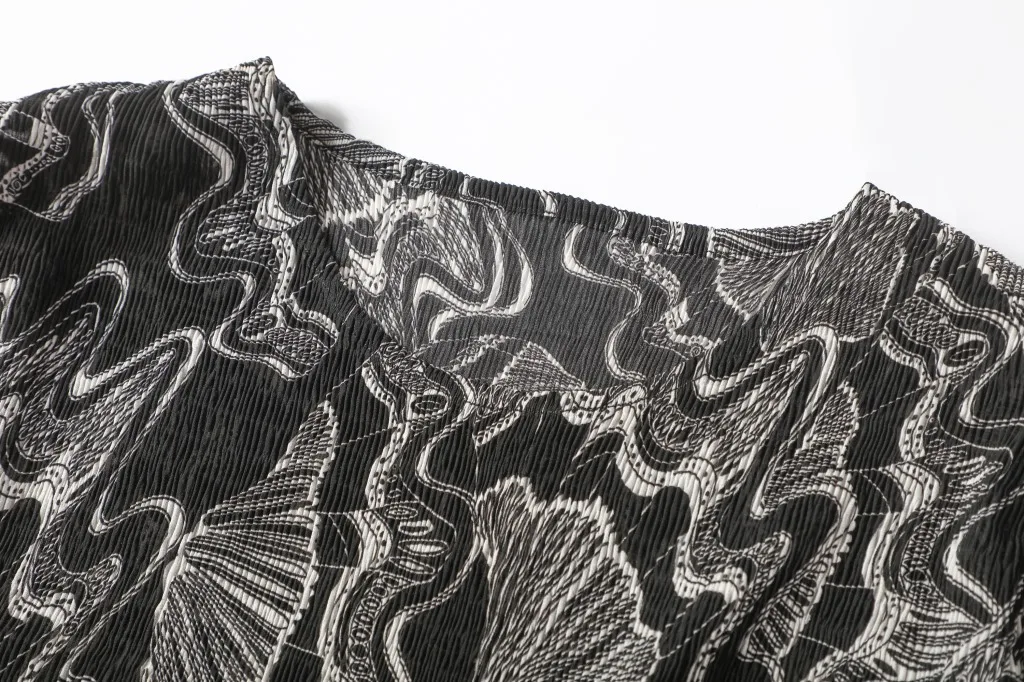 MIYAKE Модное Элегантное высококлассное шифоновое платье с коротким рукавом и принтом