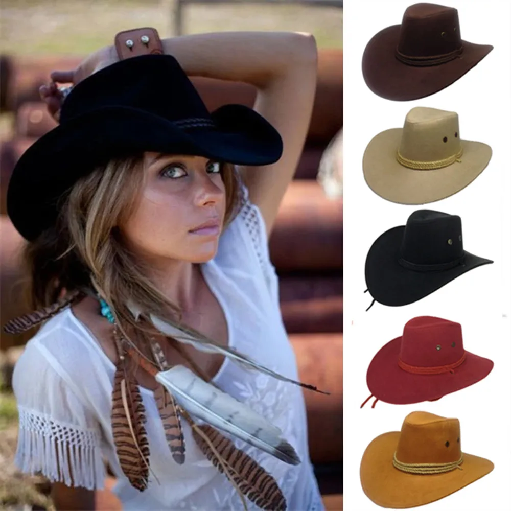2022 Western Cowboy Hat Unisex Faux Leather Sunshade Panama Hat Visor  Men's Hat Women Wide Brim Bucket Hats Riding Knight Hat