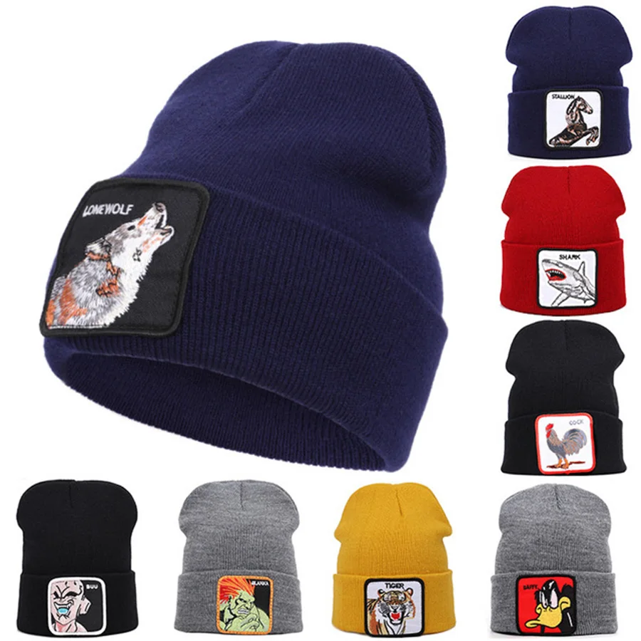 2019 nuovo Ricamato Cappello Lupo Animale Beanie di Inverno Pea Hip Hop  Lettera Animale Skullies Cappello di Maglia di Lana Sci Cappelli|Hats \u0026  Caps| - AliExpress