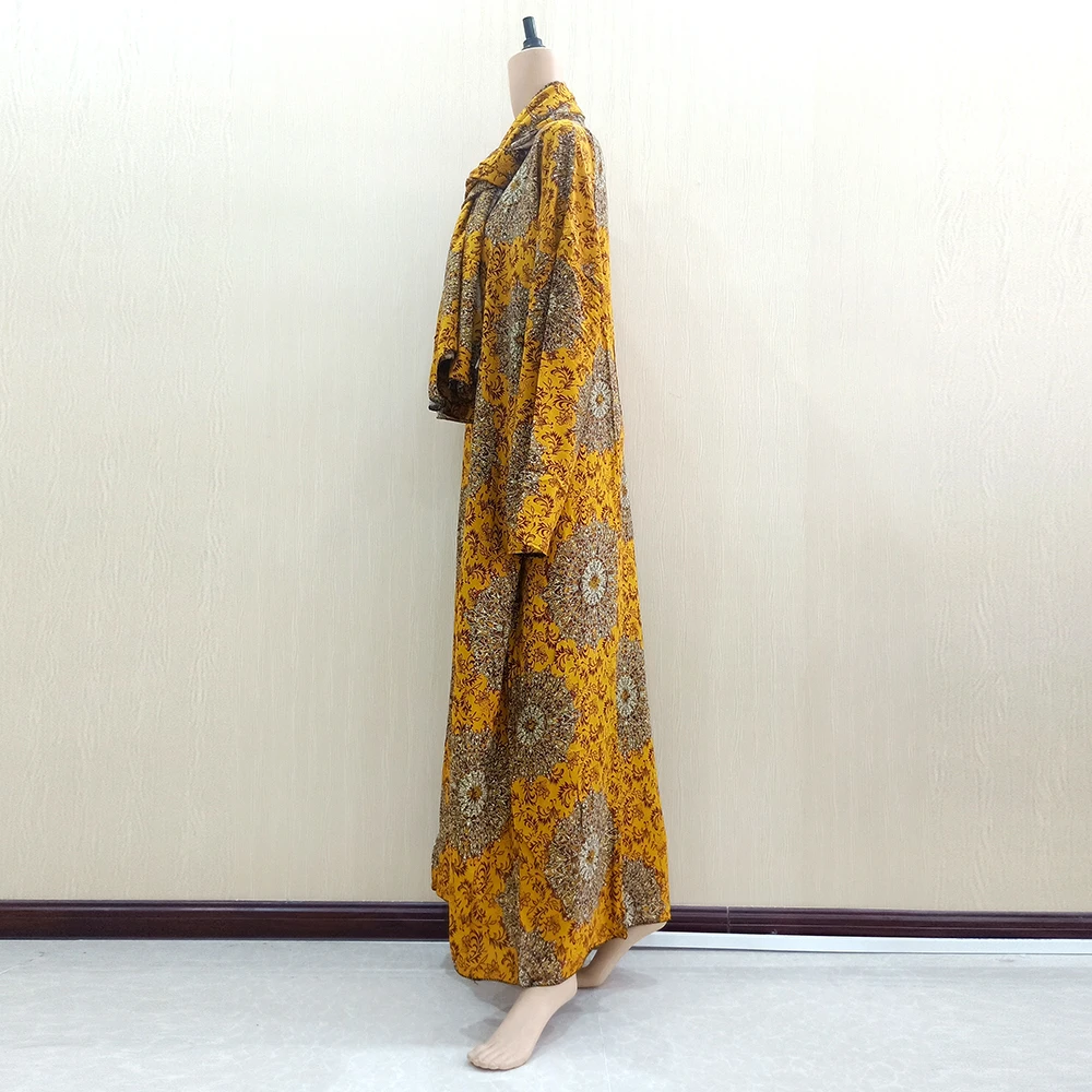 Dashikiage золото Чистый хлопок цветочный принт Африканский Дашики платья для женщин плюс размер мама платье с 168 см* 119 см Шарф