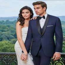 

2022 Hot Selling Black Shawl Collar Men's Navy Blue Suits Custom Made Single Breasted Business Casual Blazer 3 Pieces Skinny