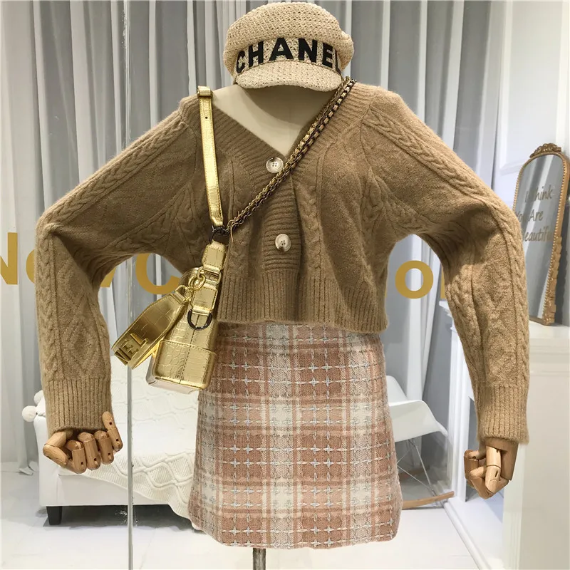 Женский кардиган с v-образным вырезом однобортный Argyle короткий женский s свитер корейский модный женский свободный вязаный свитер женский кардиган