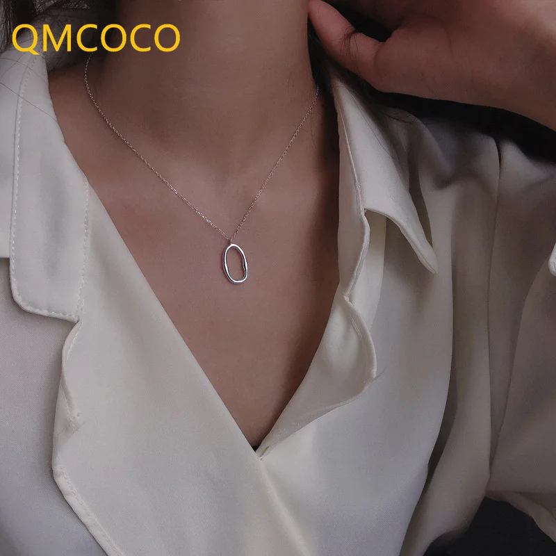 QMCOCO минималистский серебряный цвет модное ожерелье Новая Мода креативная О-образная Геометрическая подвеска Свадебные ювелирные изделия для невесты подарки