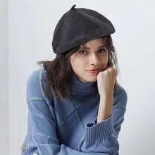 Однотонная элегантная простая шапка-берет, женские зимние шерстяные береты, одноцветные модные береты для девушек#0