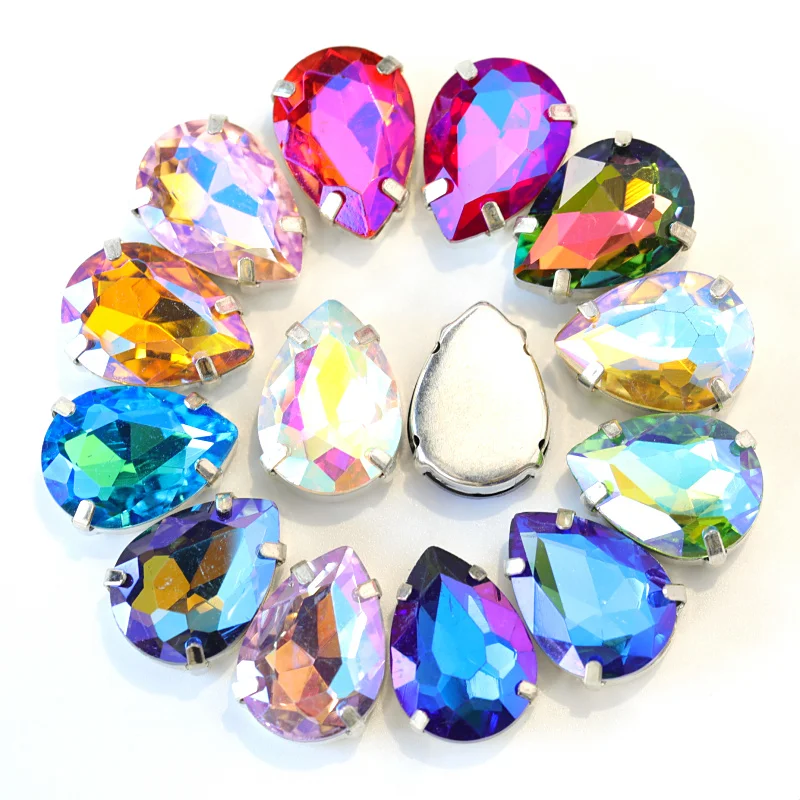 Каплеобразный многоцветный стеклянный кристалл AB пришивные стразы с когтями