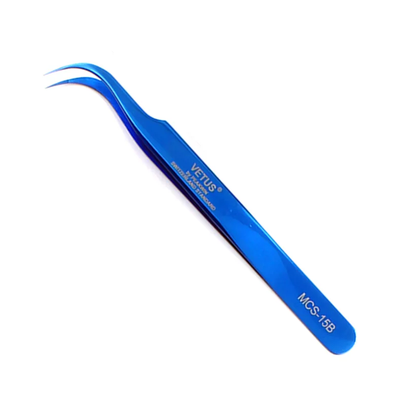 15B-Bright Blue Vetus Original MCS Series New Style Premium Eyelashes Tweezers Ultra Fine Tip Improve for 3D 6D Lashes Extensions - Цвет: 15B-Bright Blue