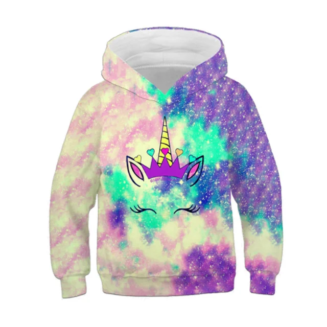 Girls Unicorn Hoodies 4 5 6 7 8 9 10 11 12 -14 Years Kids Sweatshirt Unicorn Hoodies Boys Hooded Autumn and Winter Girl Clothes Tzwy-040256