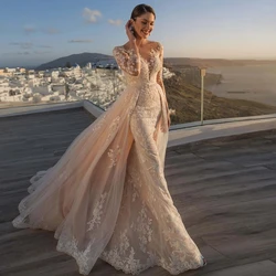 Luxury Sexy Lace Mermaid Wedding Dresses 2021 V-Neck Floor-Length Sweep Train Bridal Gowns Custom Made Vestidos De Noiva