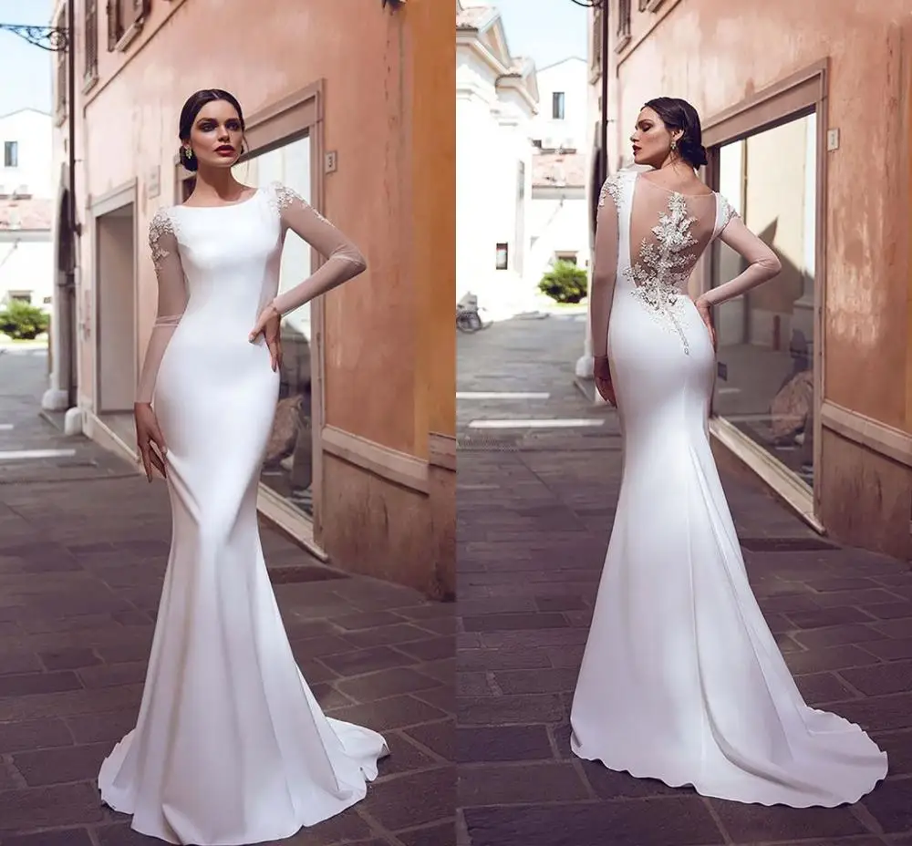 

Hot Sale Mermaid Wedding Dress Boho Lace Appliques Bride Dresses 2020 Simple Wedding Gowns Stain Vestidos De Novia