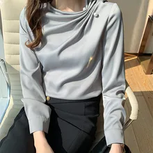 

Korean Women Blouses Chiffon Shirts Women Beading Blouse Tops Woman Long Sleeve Shirt Woman Pleated Shirts Pullover Ladies Tops