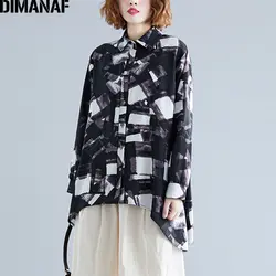 DIMANAF Плюс Размер Женская блузка винтажный принт 2019 осень Большие размеры женские Топы Рубашки с длинным рукавом свободная повседневная