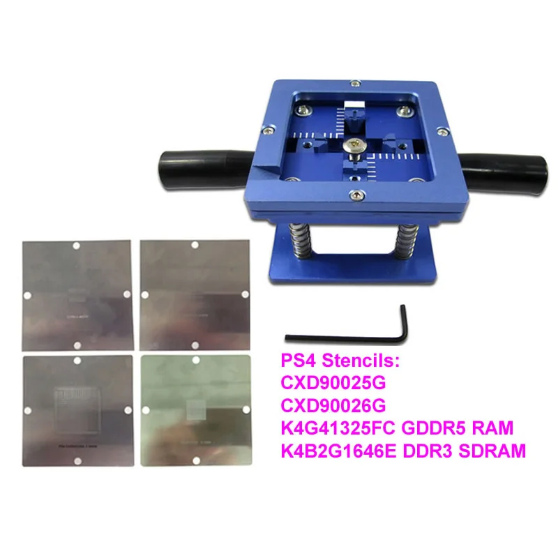 

4pcs a set 90mm*90mm PS4 Stencils CXD90025G CXD90026G K4G41325FC GDDR5 RAM K4B2G1646E DDR3 SDRAM 90mm BGA Reballing Station