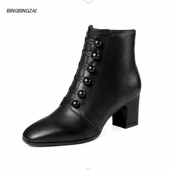 

2019 Europe and America New pattern feminino 5cm Square heel Superior quality shoes woman Fashion warm boots Boots USA 4-7 8