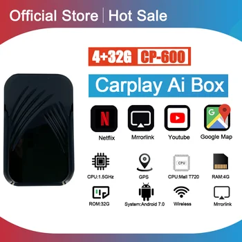 Carplay Ai Box Автомобильный мультимедийный плеер Новая версия 4 + 32G Система Android Беспроводная зеркальная ссылка для Apple Carplay Android Автомобильная ТВ-...