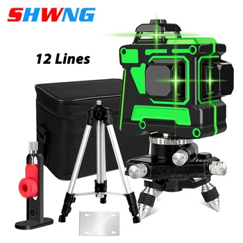 

12 Lines 3D Green Laser Level Self-Leveling 360 Degrees Horizontal And Vertical Cross Lines Green Laser Line With Tripod Battery
