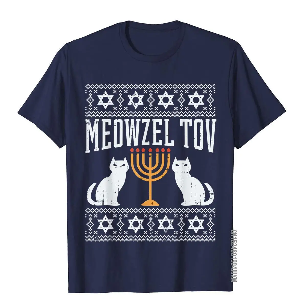 Meowzel Tov Chanukah Jewish Cat Owner Ugly Hanukkah Gift T-Shirt__97A1348navy
