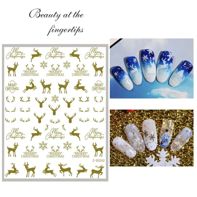 

1 Pcs Nail Sticker decals christmas snowflake Design Adhesive Manicure Tips 3D DIY Nail Art Decorations
