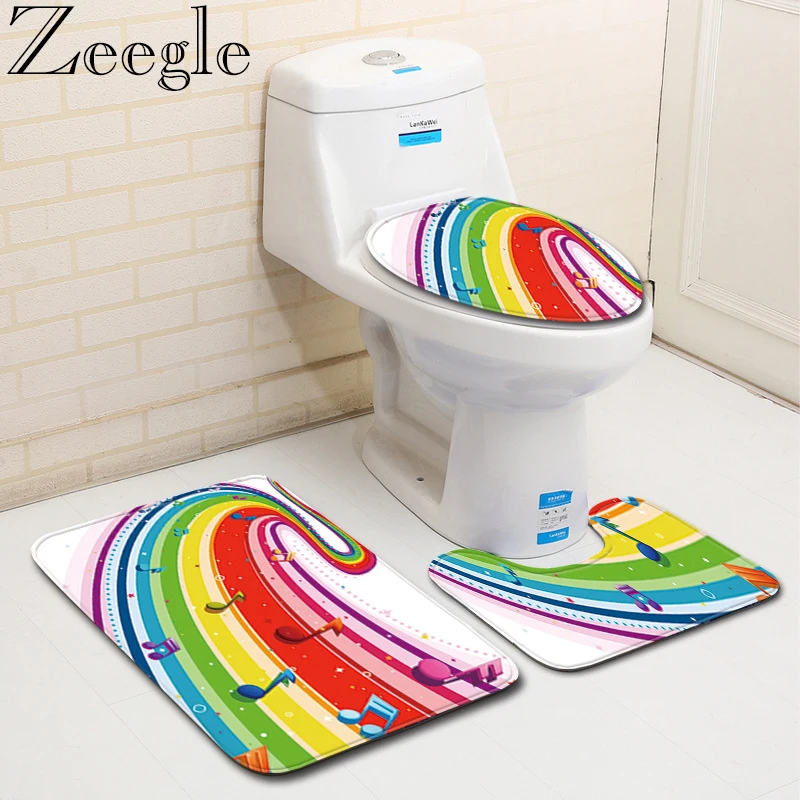 3PCS Anti Slip Bathroom Mat Set Bathroom Carpet Non-Slip Pedestal Rug Lid Toilet Cover Bath Mat Set Home Decor Toilet Mats