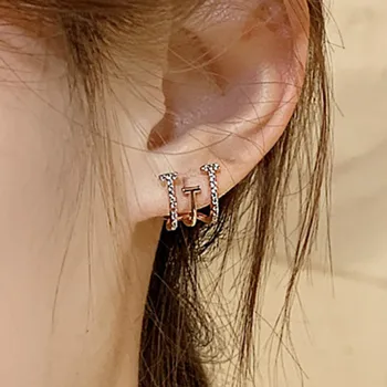 

Geometric Micro-inlaid Zircon T Simple Thickened Golden U Stud Earrings for Women Girl Fashion Jewelry Accessories