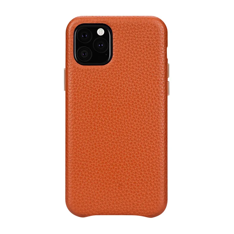 Коричневый Новинка, 5 цветов, настоящая натуральная кожа, чехол для iPhone 7, 8 Plus, X, XR, XS, 11 Pro, Max, Litchi, Воловья кожа, задний Чехол для телефона, металлическая кнопка - Цвет: Коричневый