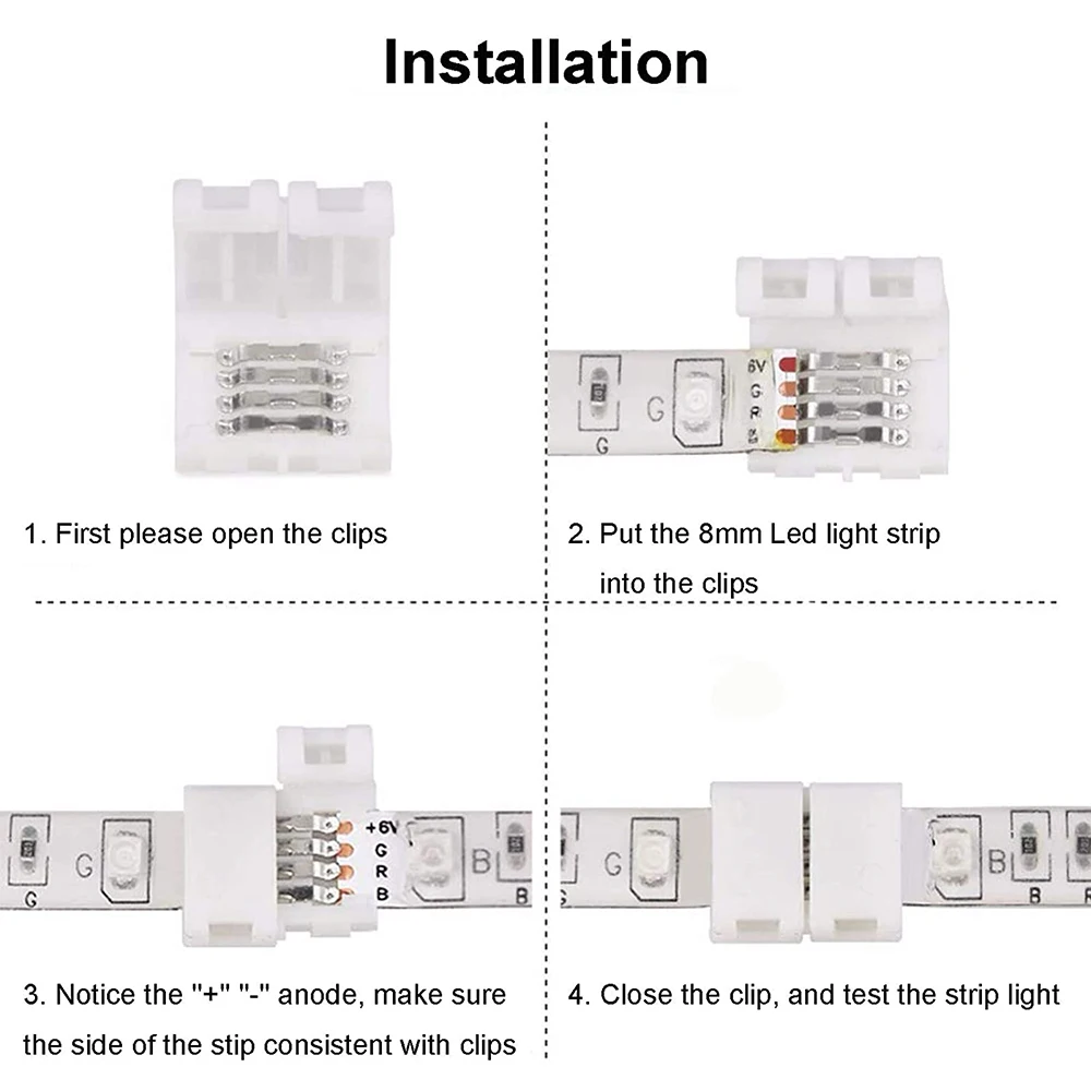 LED Connectors 5pcs 4PIN 8mm Led Connector L Shape 8mm 4pin RGB 3528 2835 Led Strips Corner Angle Wire Connectors Install Adapter
