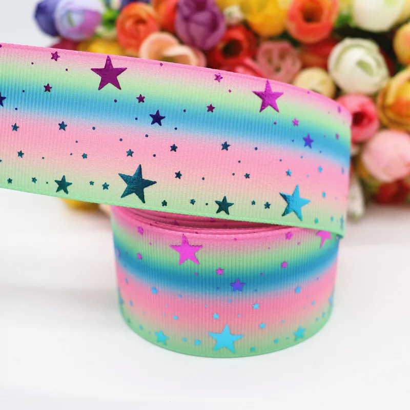 Лента Корсажная Радужная золотистая с принтом звезд 10 ярдов 1 5 дюйма 38 мм|Ленты| |