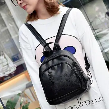 

Shoulder Bag Backpack Lady Women Female Gifts Travel Accessory Outdoor Supply Students PU Leather & Polyester Black 26cm