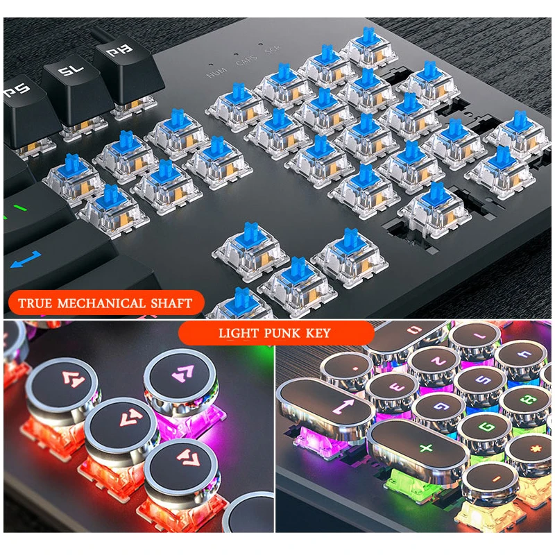 Механическая клавиатура, игровая, панк, круглая, ретро, Keycap, с подсветкой, USB, проводная, компьютерная, периферийная, русская, для настольного ноутбука