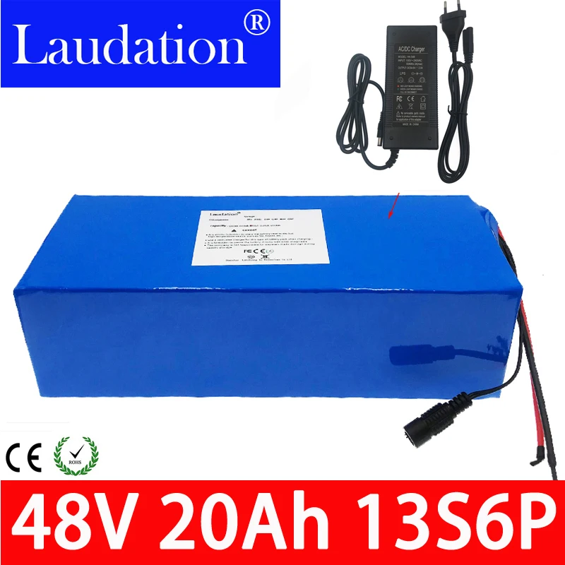 48V 20Ah батарея pack Электрический автомобильного аккумулятора 18650 аккумуляторная батарея с 2A зарядное устройство встроенный 30A BMS для электрических велосипедов