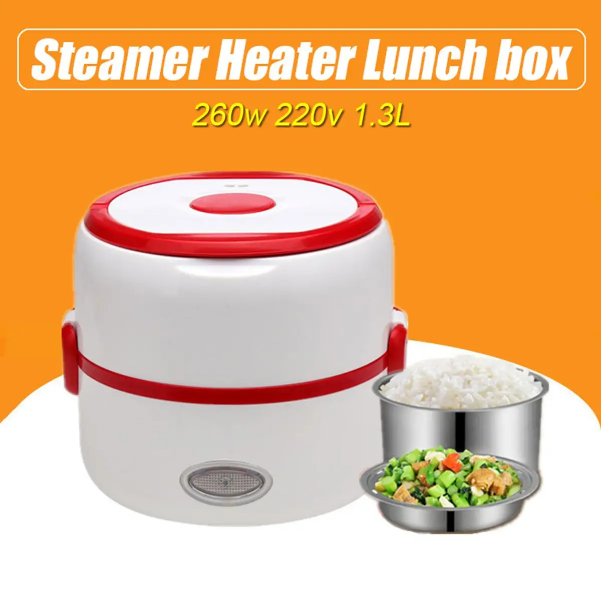 

220V 260W 1.3L Electric Rice Cooker 2 Layers Stainless Steel Steamer Warmer Heating Lunch Box Portable School Office