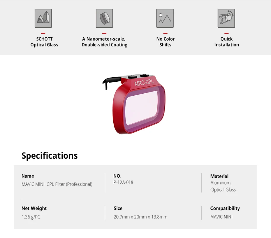 PGYTECH фильтр объектива для DJI Mavic Mini UV/CPL/ND 8 16 32 64 Профессиональный фильтр для DJI Mavic Mini Drone аксессуары