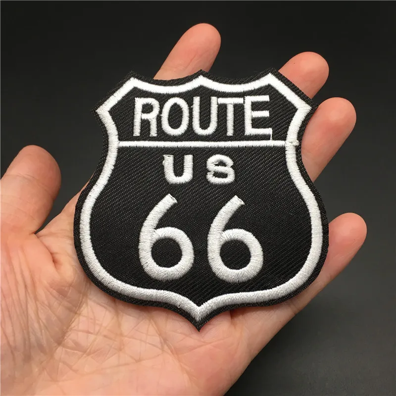Route 66 Größe: 7,2 x 7,8 cm DIY-Kleidungspatch zum Aufbügeln, Abzeichen, bestickter Streifen für Kleidung, Jacke, Aufkleber, Nähapplikation