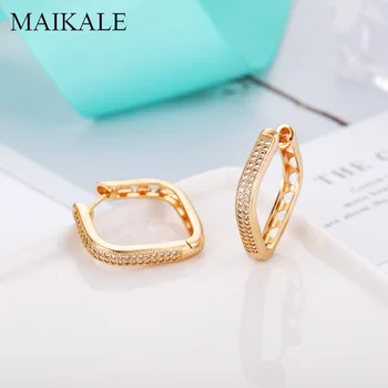 

MAIKALE Luxury Gold Silver Color Hoop Earrings Paved Cubic Zirconia Square Big Earrings for Women Korean Jewelry Fashion Gifts