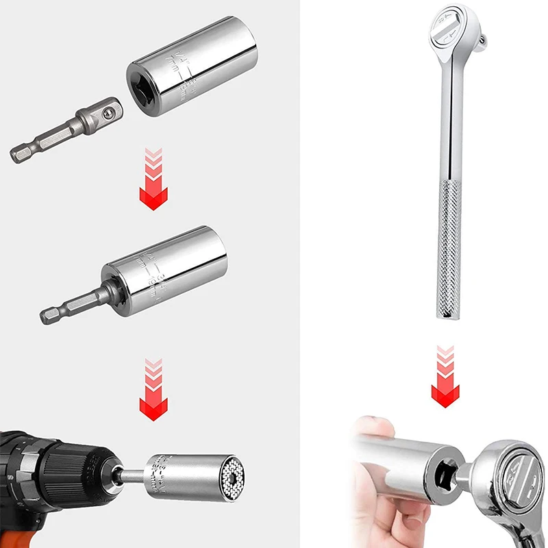 KINDLOV Torque Wrench Head Set Sleeve Socket 7-19mm Power Drill Universal Ratchet Spanner Magic Grip Remove Screws Hand Tools