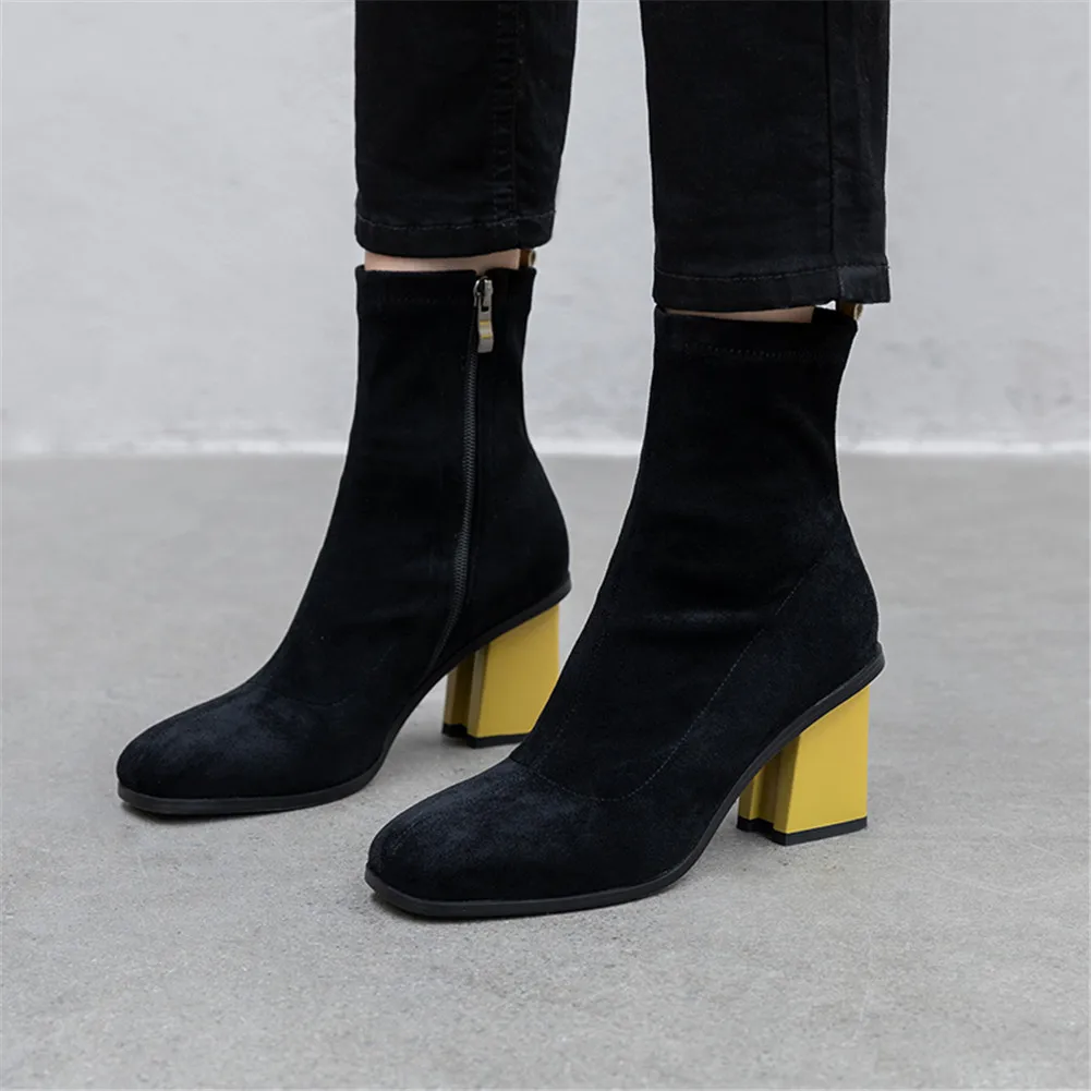 SARAIRIS Plus Size 31-43 Brand Design Square Heels Ankle Boots Women Shoes Woman Stretch Shoes Women Sock Boots Female