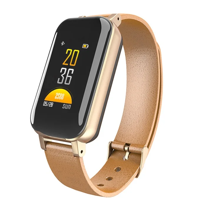 Brown MAFAM T89 Смарт-часы с наушниками bluetooth наушники-Браслет smartwatch спортивный браслет для мужчин кровяное давление - Цвет: Brown