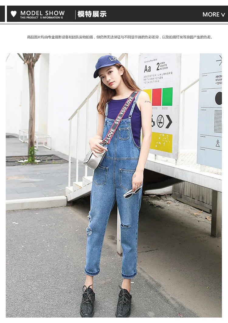 Fashion Denim Romper Womens Jumpsuit Loose One Piece Jumpsuit Ankle- Length Pants Jean Overalls