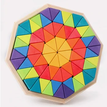 

72PCS Rainbow Large Triangle Wooden Building Blocks Children Creative Educational Construction Stacking Toys for Kids