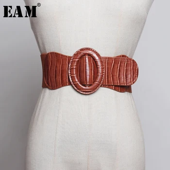 

[EAM] Pu Leather Square Buckle Adjustable Wide Belt Personality Women New Fashion Tide All-match Spring Autumn 2020 1B015