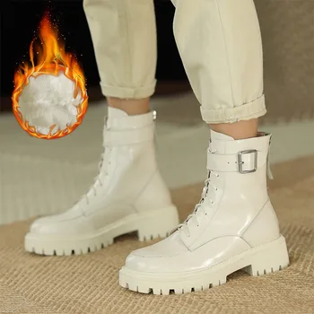 

Fashion chunky motorcycle boots for women platform ankle boots 2020 winter trend genuine leather back zipper punk shoes size 41