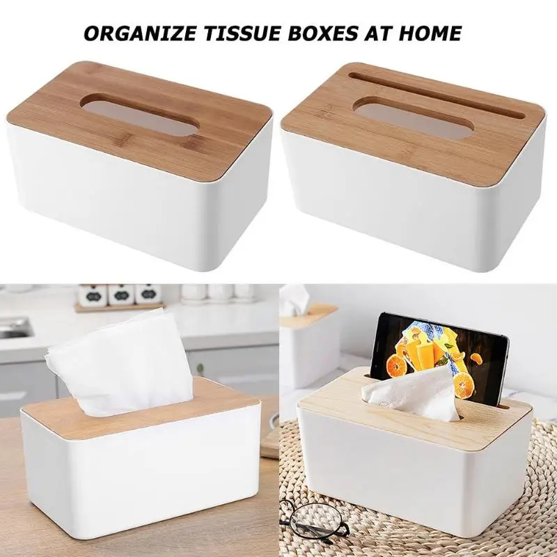 

Plastic Tissue Box New Brand Modern Wooden Cover Paper with Oak Home Car Napkins Holder Case Home Organizer Decoration Tools