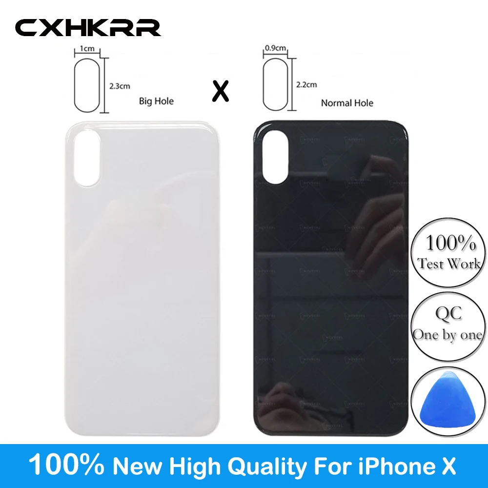 

New High Quality large or standard holes Back Glass Battery Cover ,For iPhone X Battery Cover Rear Door Housing Cover