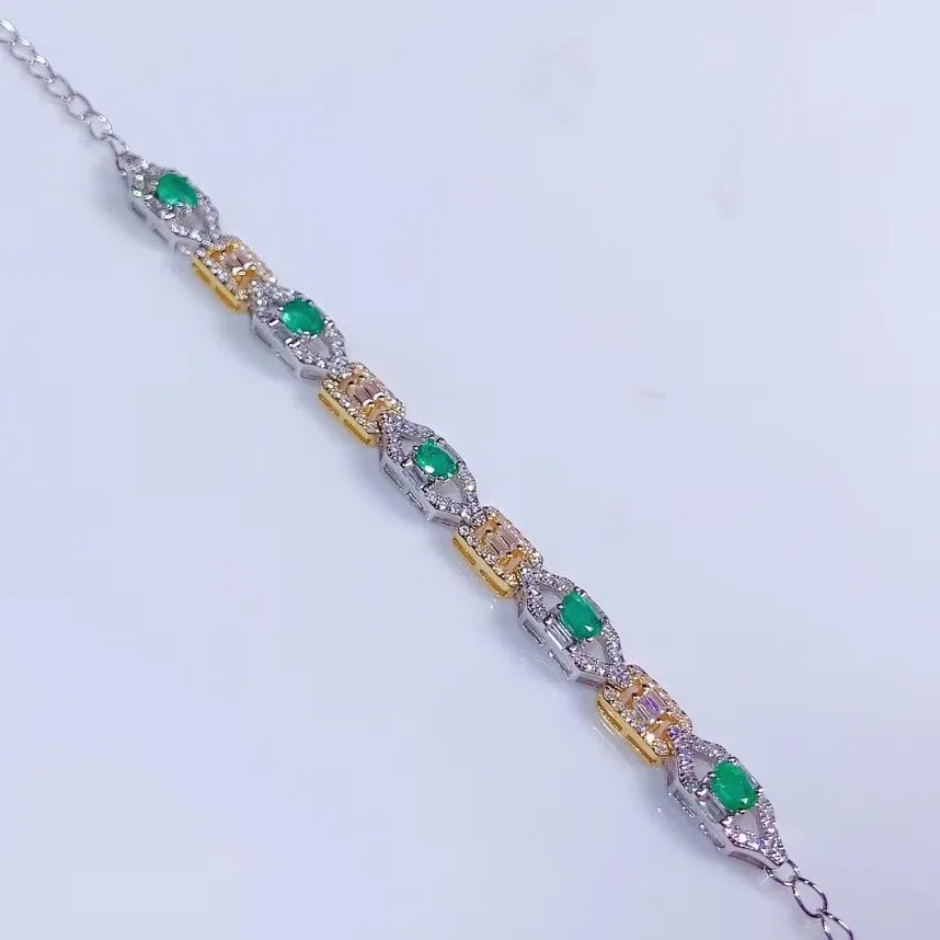

New natural emerald bracelet 925 silver two-color electroplating women's high-end atmospheric luxury style