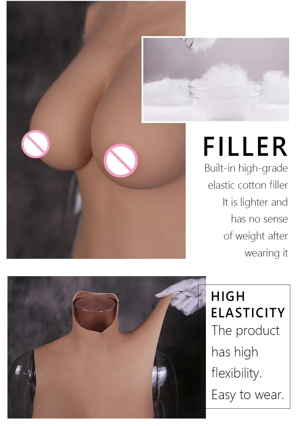 Drag Queen Realistic Shemale Fake Boobs False Breast Forms Insertable Vagina Bodysuit No Oil Silicone Breast Tits Chest For Sissy (4)