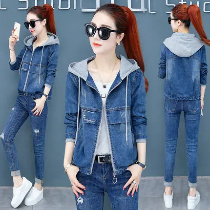 

Hooded Jeans Coat Women's Short Loose-Fit 2019 Korean-style Popular Spring And Autumn Casual Early Spring Tide