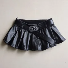 Сексуальные горячие ночной клуб женские юбки брюки плиссированные ультра-Низкая Талия Мини PU маленькая черная юбка