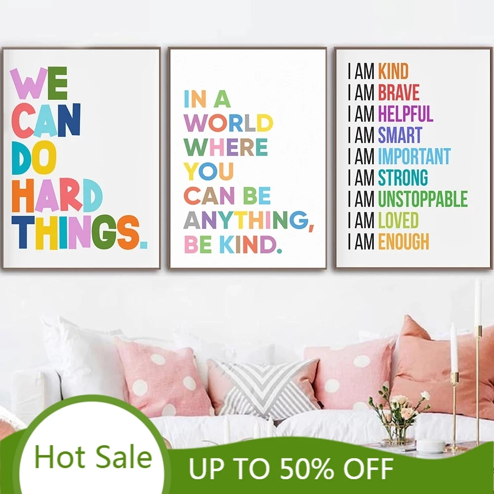 Wtq Positive Affirmations Quote Wall Art I Am Kind Canvas Painting